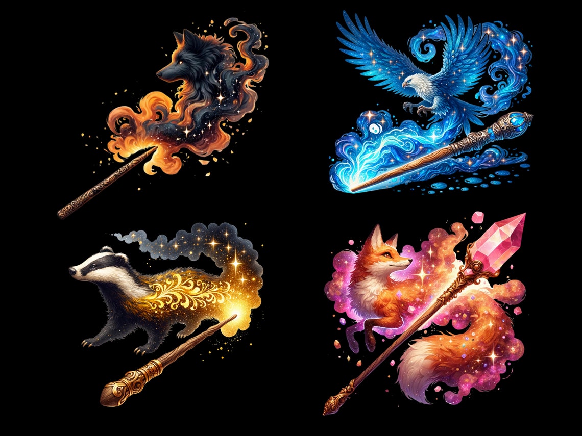 Watercolor Wizard School Animals Collection Clipart, 24 PNG Halloween ...