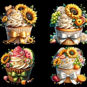 Watercolor Sunflower Cupcakes Collection Clipart, 18 PNG Sunflower Clipart, Cupcake Clipart, Dessert Clipart PNG, Summer PNG, Commercial Use image 5