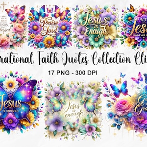Aquarell inspirierende Glaube Zitate Clipart, 17 PNG Glaube Zitat Clipart, Floral Bibel Vers Bundle Designs, Jesus ist PNG, kommerzielle Nutzung