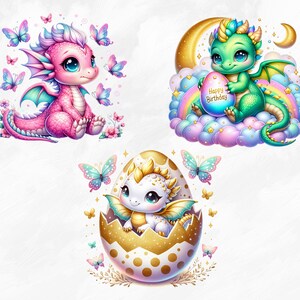 Watercolor Pastel Baby Dragon Collection Clipart, 11 PNG Cute Dragon ...