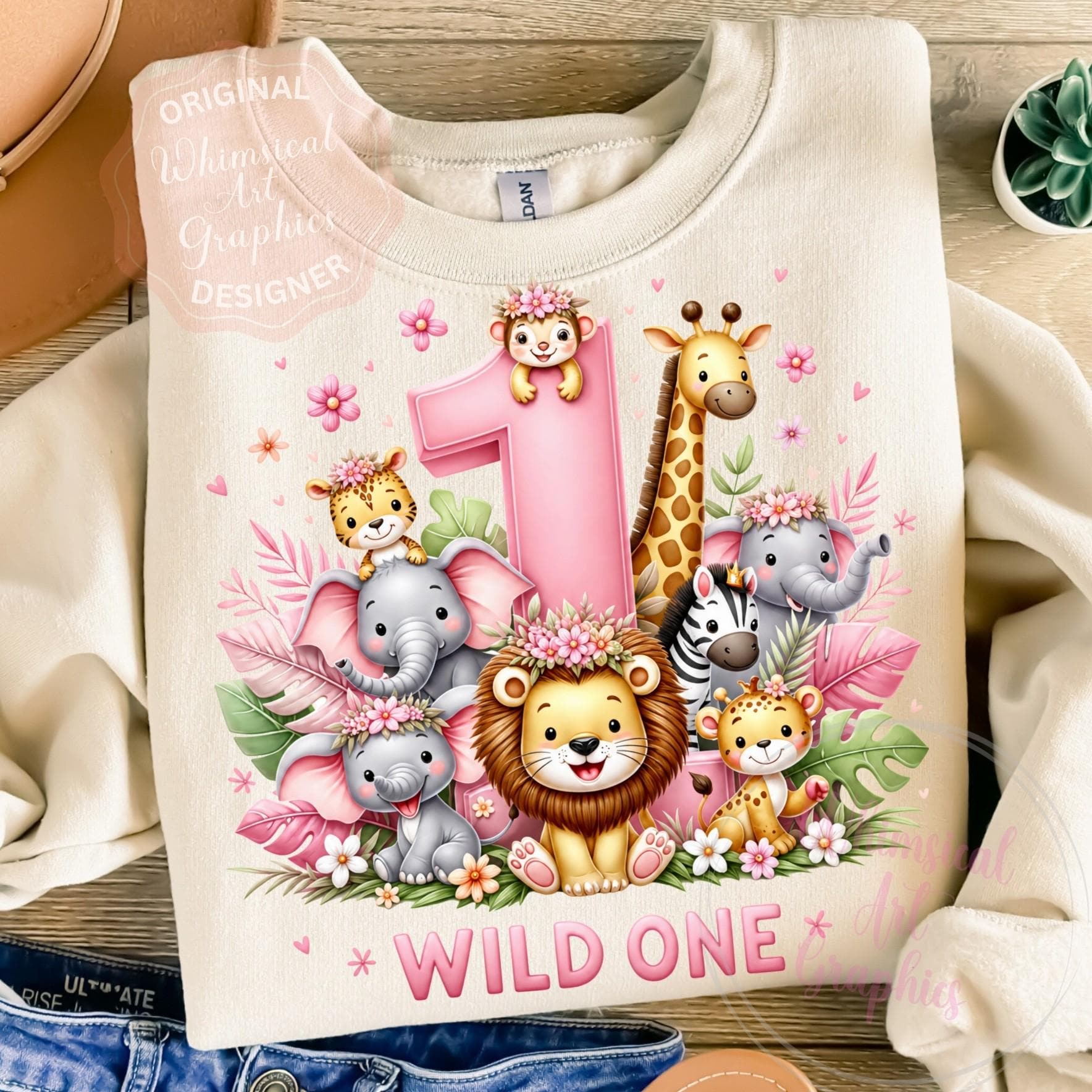 Wild One Pink Safari PNG, First Birthday Girl Jungle Animals Design ...