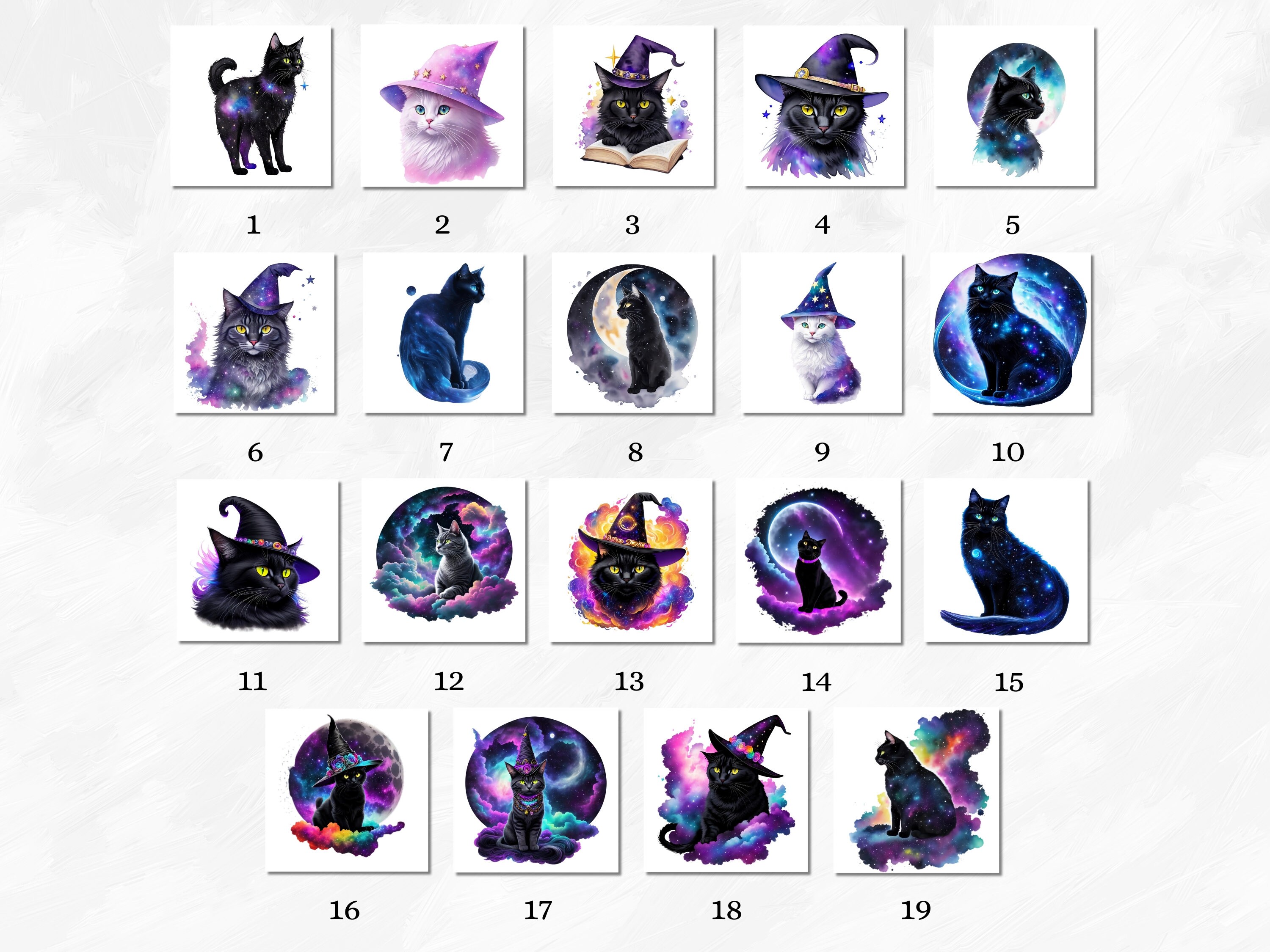 Watercolor Celestial Witchy Cats Clipart, 19 PNG Celestial Black Cat ...