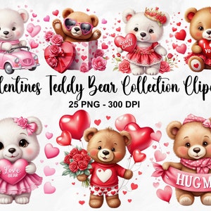 Aquarell Valentinstag Teddy Bär Clipart, 25 PNG Valentinstag Clipart, Valentinstag Teddy Bär Clipart, Liebesbären PNG, kommerzielle Nutzung