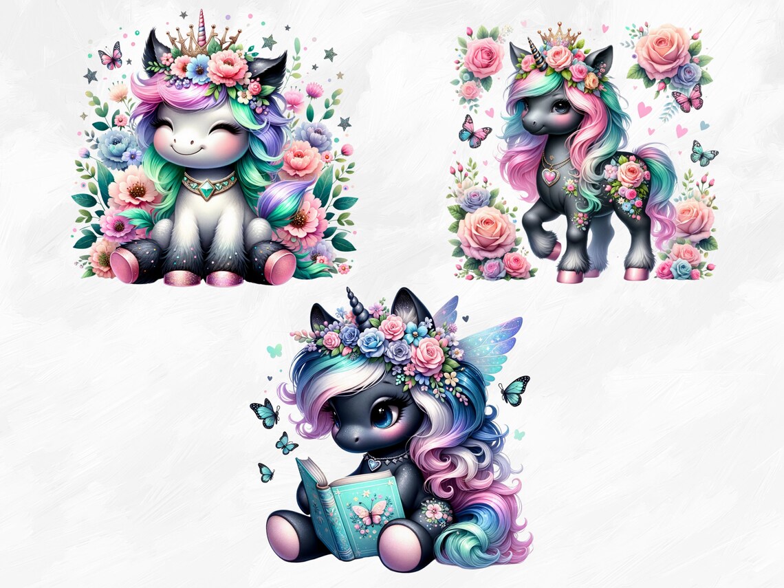 Watercolor Baby Unicorns Collection Clipart, 15 PNG Unicorn Clipart ...