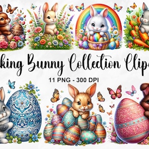 Aquarell Peeking Bunny Sammlung Clipart, 11 PNG Ostern Clipart, Osterhase Clipart, Floral Bunnies Clipart, Frühling PNG, kommerzielle Nutzung