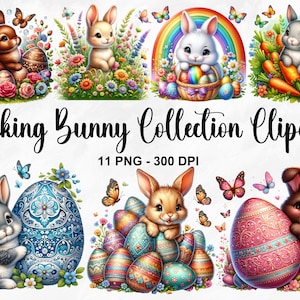 Watercolor Peeking Bunny Collection Clipart, 11 PNG Easter Clipart, Easter Bunny Clipart, Floral Bunnies Clipart, Spring PNG, Commercial Use