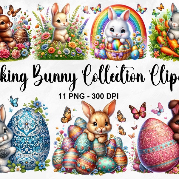 Aquarelle Peeking Bunny Collection Clipart, 11 PNG Pâques Clipart, Clipart lapin de Pâques, Clipart floral lapins, printemps PNG, usage Commercial
