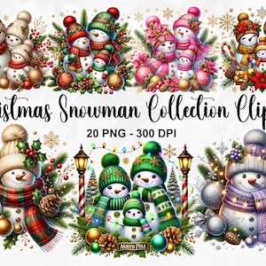 Aquarell Weihnachten Schneemann Sammlung Clipart, 20 PNG Weihnachtscliparts, Schneemann Familie Clipart, süße Schneemann Clipart, kommerzielle Nutzung