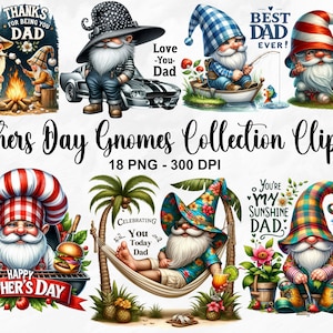 Aquarel Vaders Dag Kabouters Collectie Clipart, 18 PNG Garden Gnome Clipart, Camping Gnome, Fantasy Clipart, Kabouters PNG, Commercieel Gebruik