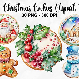 Aquarel kerstkoekjes clipart, 30 PNG kerstkoekjes clipart, winter clipart, kerst clipart, vakantie clipart, commercieel gebruik