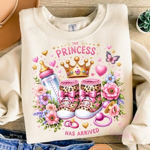A Princesa Chegou PNG, Bebê Menina PNG, Bebê Princesa PNG, Recém-nascido PNG, Futura Mamãe PNG, Design de Sublimação, Download Digital PNG