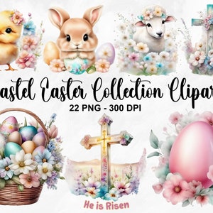 Aquarell Pastell Ostern Sammlung Clipart, 22 PNG Ostern Clipart Bundle, Frühling Blumen Ostern PNG, Niedliche Ostern Bundle, kommerzielle Nutzung