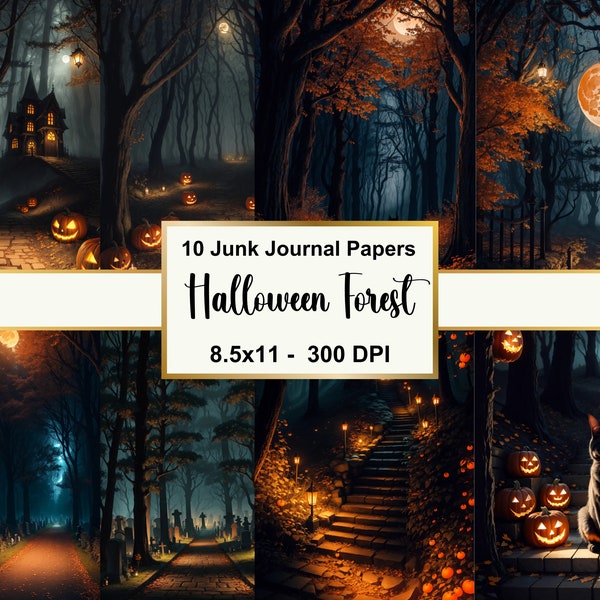 Spooky Halloween Forest Digital Paper, Halloween Forest Junk Journal Paper, Spooky Forest, Dark Fantasy Journal Kit, Commercial Use