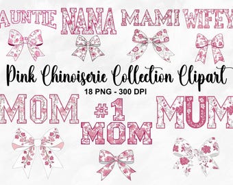 Pink Chinoiserie Png Bundle, 18 Chinoiserie Png, Best Mom Ever PNG, Mothers Day PNG, Mama Png, Varsity Mama Png, Floral Chinoiserie Png