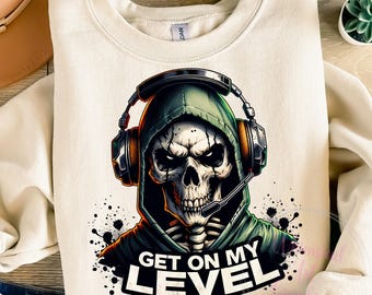 Get On My Level PNG, Gaming Skeleton Png, Boys Shirt Png, Gamer Shirt PNG, Video Games Png, Snarky Skeleton Png, Funny Gamer Png