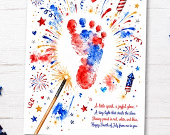 4th of July Sparkler Handprint Printable, Patriotic Fireworks Keepsake Art, Kids Toddler Preschool Daycare Activity, Instant PDF