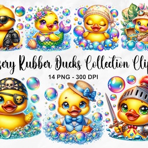 Aquarel kwekerij rubberen eenden collectie clipart, 14 PNG Duck clipart, rubberen eend clipart, schattige kleurrijke eend graphics, commercieel gebruik