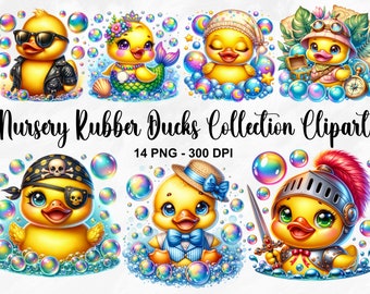 Watercolor Nursery Rubber Ducks Collection Clipart, 14 PNG Duck Clipart, Rubber Duck Clipart, Cute Colorful Duck Graphics, Commercial Use