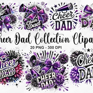Watercolor Cheer Dad Collection Clipart, 20 PNG Sports Clipart, Cheerleading Clipart, Cheer Watercolor Sublimation Design, Commercial Use