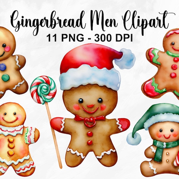 Watercolor Gingerbread Men Clipart, 11 PNG Gingerbread Clipart, Festive Clipart, Holiday Clipart, Christmas Clipart, Commercial Use