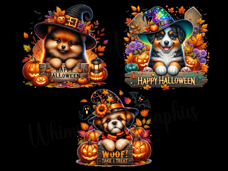 Watercolor Halloween Dogs Collection Clipart, 15 PNG Halloween Clipart ...