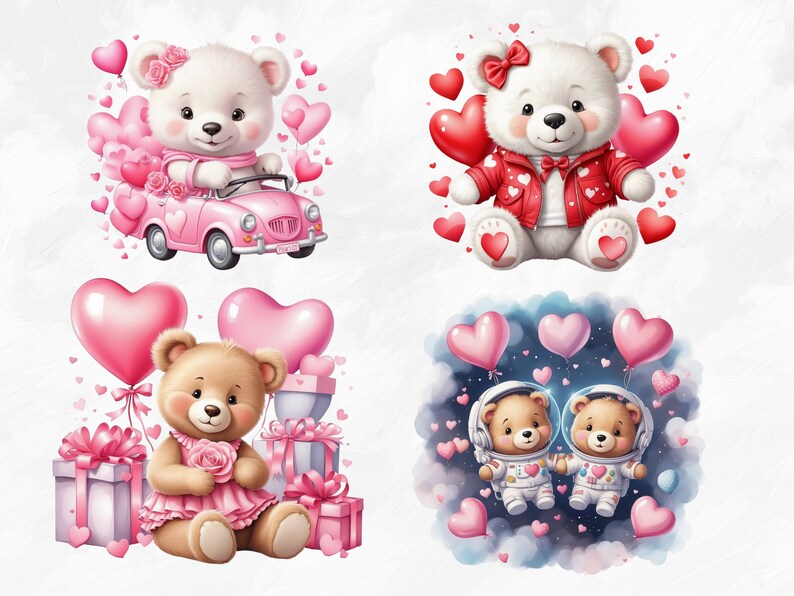 Watercolor Valentines Teddy Bear Clipart, 25 PNG Valentines Day Clipart ...