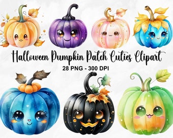 Watercolor Halloween Pumpkin Patch Cuties Clipart, 28 PNG Halloween Pumpkin Clipart, Halloween Clipart, Halloween Bundle, Commercial Use