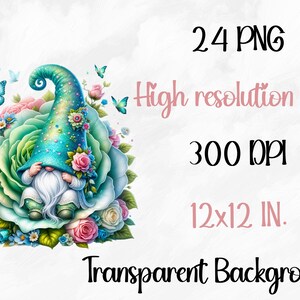 Watercolor Rose Gnome Collection Clipart, 24 PNG Mothers Day Clipart ...