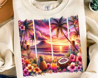 Hawaii PNG, Summer Png, Beach Png, Palm Trees Png, Hibiscus Flowers PNG, Beach Sunset Png, Sublimation Design, T-Shirt Design, Beach Scene