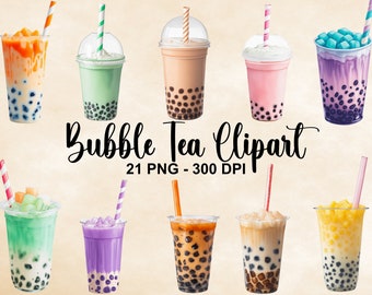 Watercolor Bubble Tea Clipart, 21 PNG Watercolor Boba Tea Clipart, Bubble Milk Tea Clip Art, Boba Clipart, Bubble Tea PNG, Commercial Use