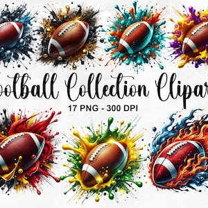 Aquarel voetbalcollectie clipart, 17 voetbal png-bundel, voetbal clipart, voetbal afdrukbare kunst, voetbalposters, commercieel gebruik