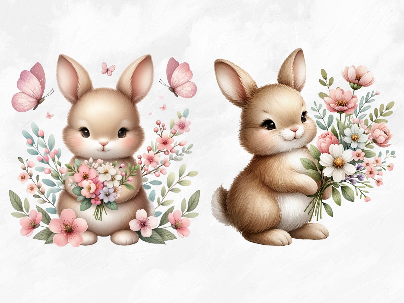 Watercolor Floral Bunnies Collection Clipart, 11 PNG Nursery Spring ...