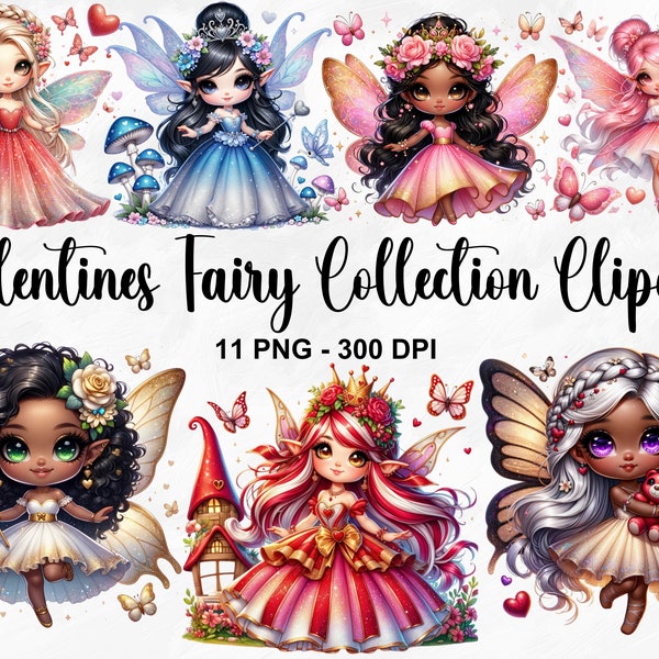 Watercolor Valentines Fairy Clipart, 11 PNG Valentines Day Clipart, Fairy Tale Clipart, Fairies PNG, Fairy Clip Art, Commercial Use
