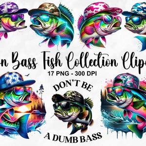 Aquarelle néon bar poisson Collection Clipart, 17 PNG poisson Clipart, clipart poisson achigan sautant, poisson drôle, poisson de pêche PNG, usage Commercial