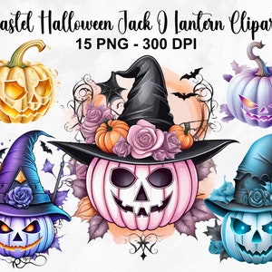 Aquarell Pastell Halloween Jack O Lantern Clipart, 15 PNG Halloween Clipart Bundle, Pastell Halloween PNG, Pastell Kürbis, kommerzielle Nutzung