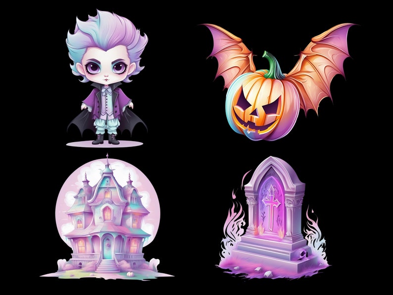 Watercolor Pastel Halloween Collection Clipart, 30 PNG Halloween Clipart Bundle, Pastel Goth PNG, Pastel Halloween Clipart, Commercial Use image 5