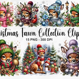 Aquarel kerst hert collectie clipart, 15 PNG kerst clipart, schattige herten clipart, kerst herten clipart bundel, commercieel gebruik