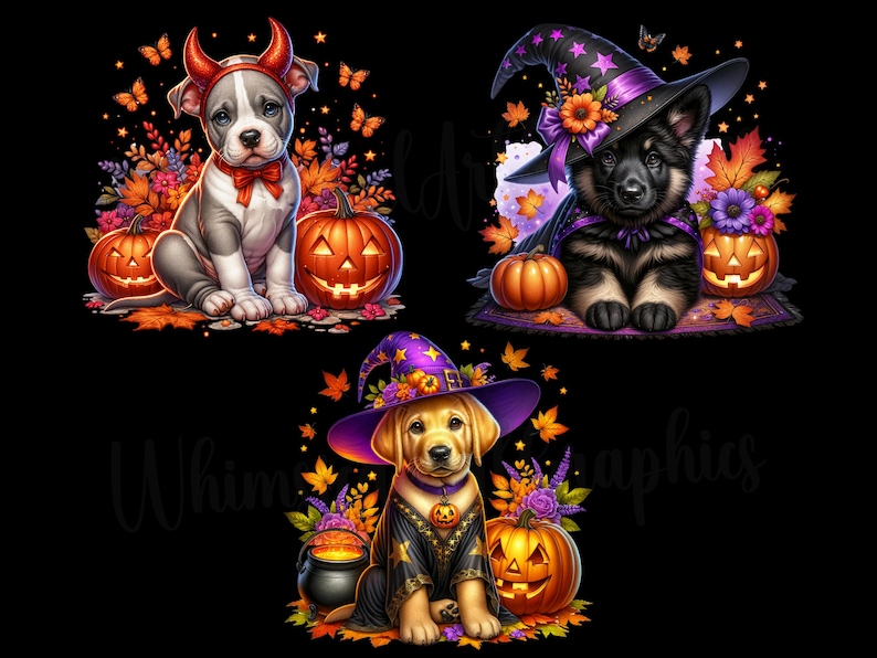 Watercolor Halloween Dogs Collection Clipart, 15 PNG Halloween Clipart ...