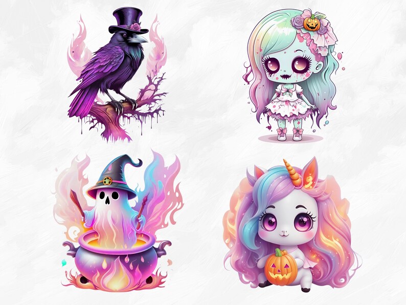 Watercolor Pastel Halloween Collection Clipart, 30 PNG Halloween Clipart Bundle, Pastel Goth PNG, Pastel Halloween Clipart, Commercial Use image 4