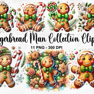Watercolor Gingerbread Man Collection Clipart, 11 PNG Christmas Clipart, Gingerbread Man PNG, Christmas PNG, Gingerbread png, Commercial Use