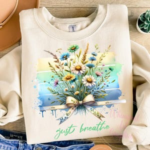 Just Breathe PNG, Inspirational Quotes Png, Motivational Phrase Illustrations, Positive Art, Wildflower Mama Design, Inspirational PNG