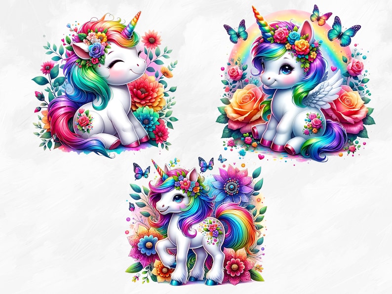 Watercolor Baby Unicorn Collection Clipart, 15 PNG Unicorn Clipart ...