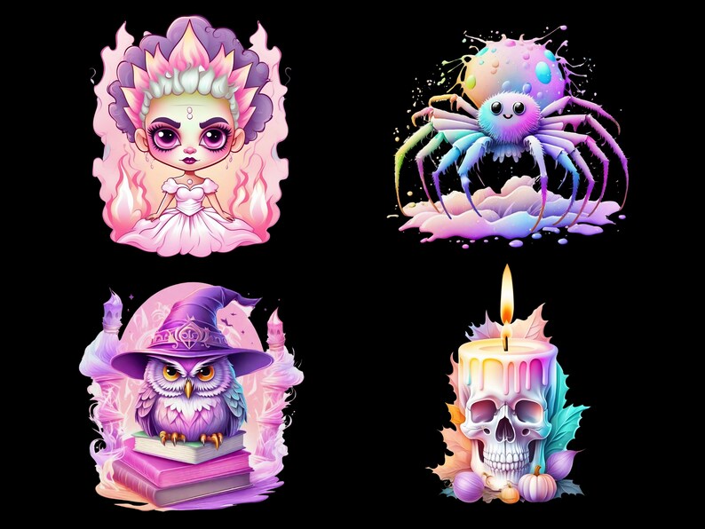 Watercolor Pastel Halloween Collection Clipart, 30 PNG Halloween Clipart Bundle, Pastel Goth PNG, Pastel Halloween Clipart, Commercial Use image 3