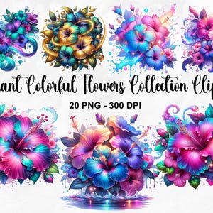 鮮やかなカラフルな花の PNG バンドル、ピンクの花の PNG、フェイクグリッターの花の PNG、夏の PNG、ハイビスカスの花の PNG、花の PNG、商用利用
