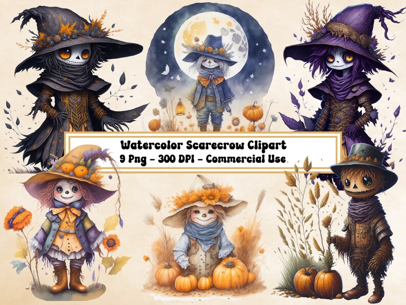 Watercolor Scarecrow Clipart 9 PNG Fantasy Scarecrow Bundle - Etsy