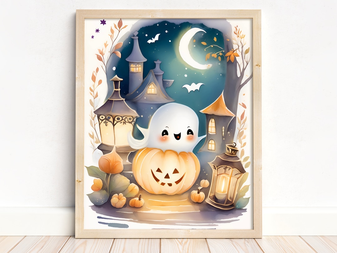 Cute Ghost and Jack O Lantern Digital Print Ghost Art Print - Etsy