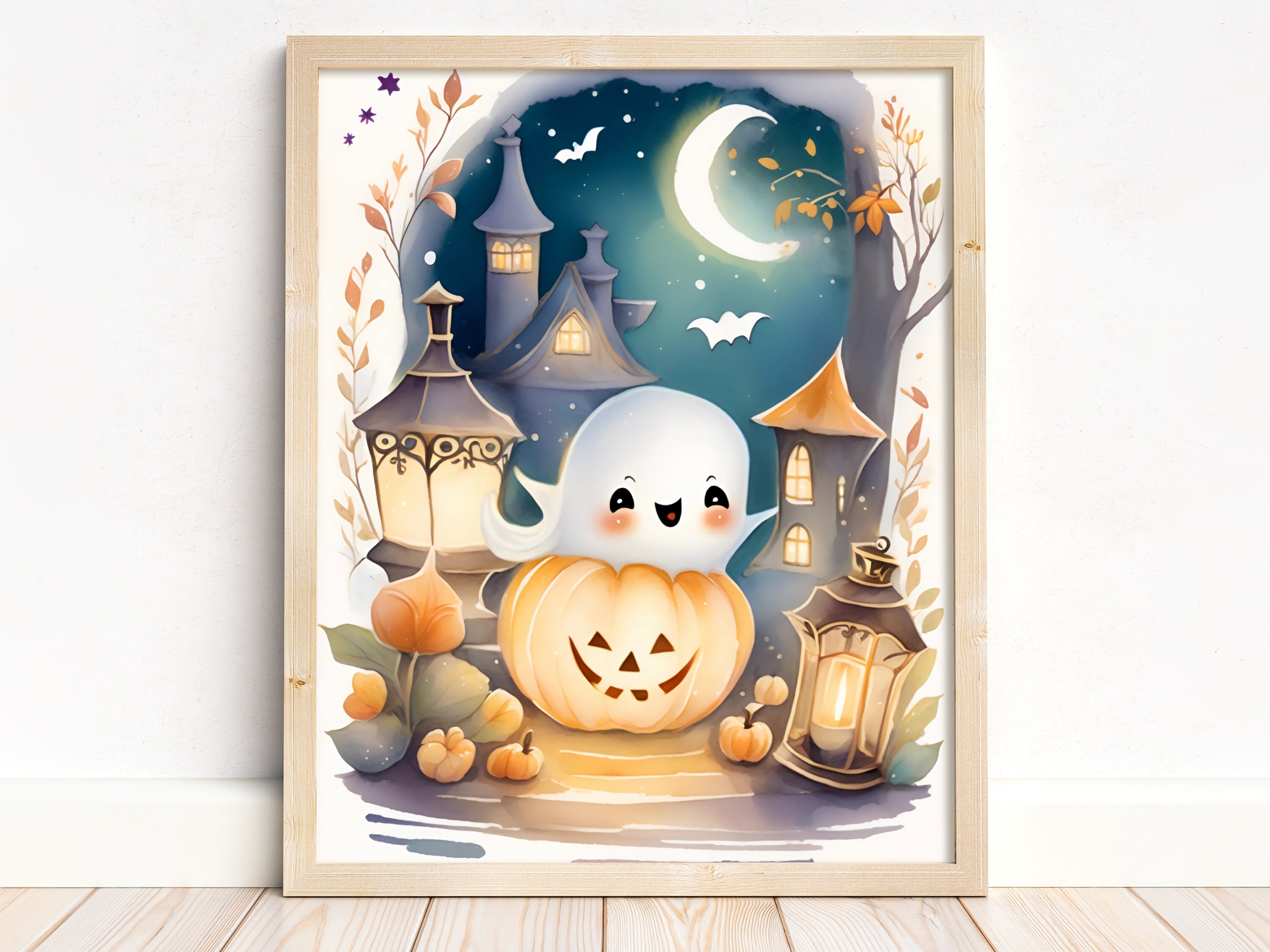 Cute Ghost and Jack O Lantern Digital Print Ghost Art Print - Etsy