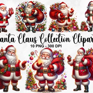 Acuarela Santa Claus Clipart, 10 PNG Navidad Santa Clipart, Imágenes Prediseñadas de Fantasía, Imágenes Festivas, Vacaciones de Invierno, Santa PNG, Uso Comercial