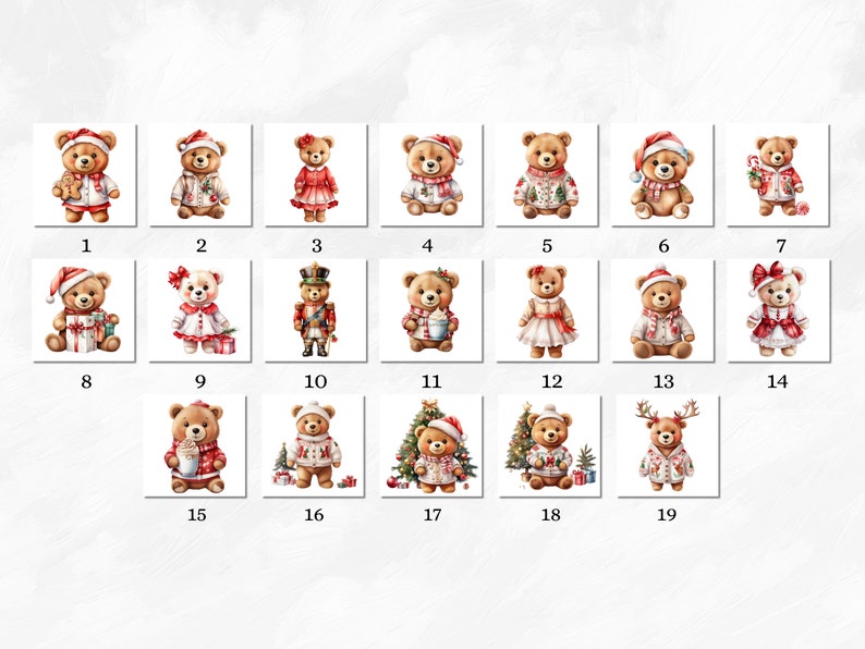 Watercolor Christmas Teddy Bear Clipart, 19 PNG Holiday Teddy Bear ...