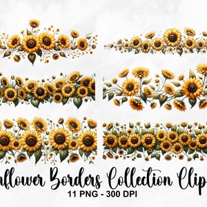 Aquarelle tournesol bordures Collection des cliparts, 11 PNG tournesol clipart, clipart tournesol PNG, art botanique, PNG floral, usage Commercial